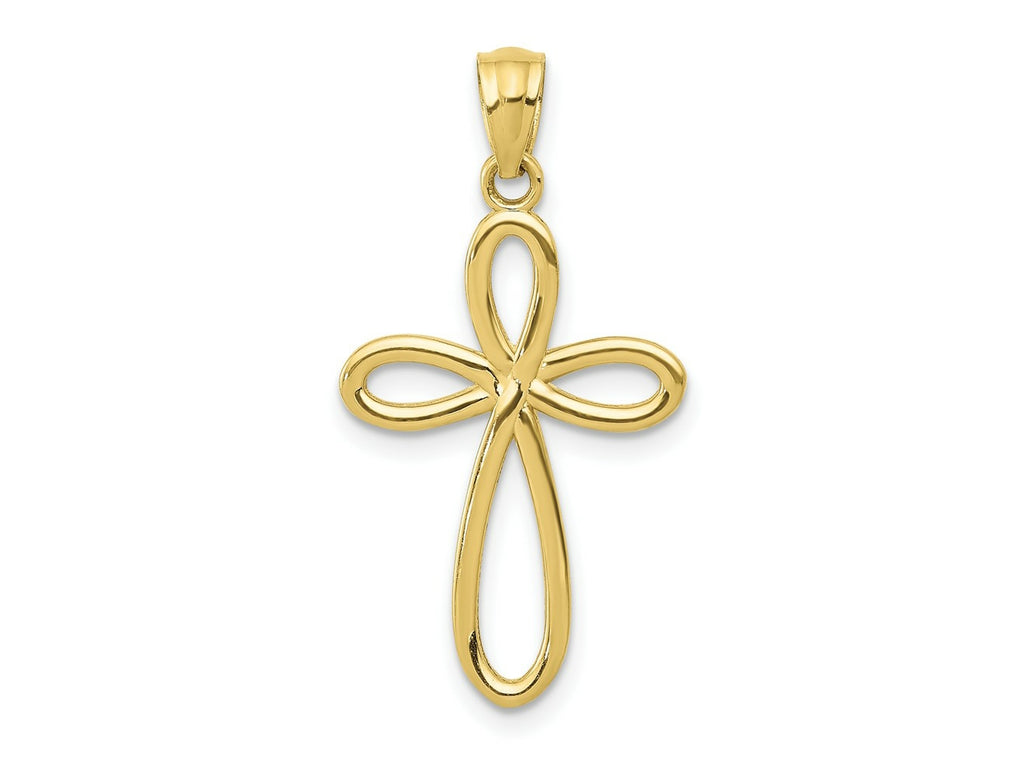 FJC Finejewelers 10 kt Yellow Gold Themed Ribbon Cross Charm 23 mm x 12.15 mm