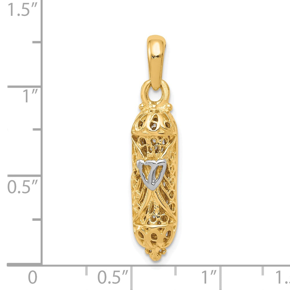 FJC Finejewelers 10 kt Yellow Gold and Rhodium Mezuzah with Shin Charm 32 x 6 mm