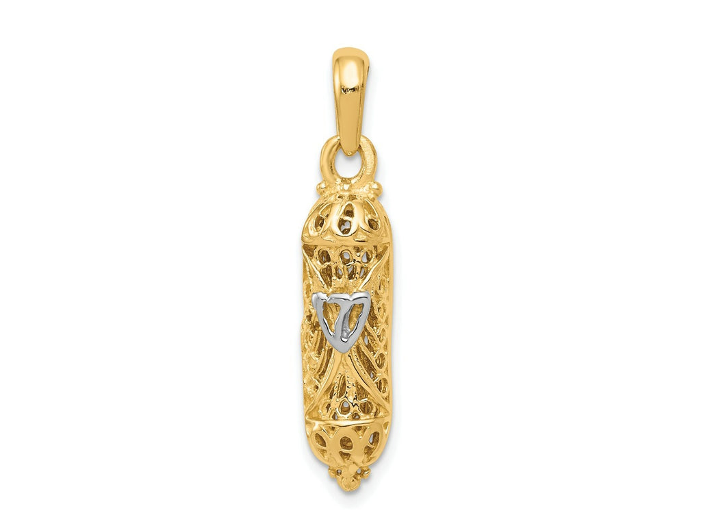 FJC Finejewelers 10 kt Yellow Gold and Rhodium Mezuzah with Shin Charm 32 x 6 mm