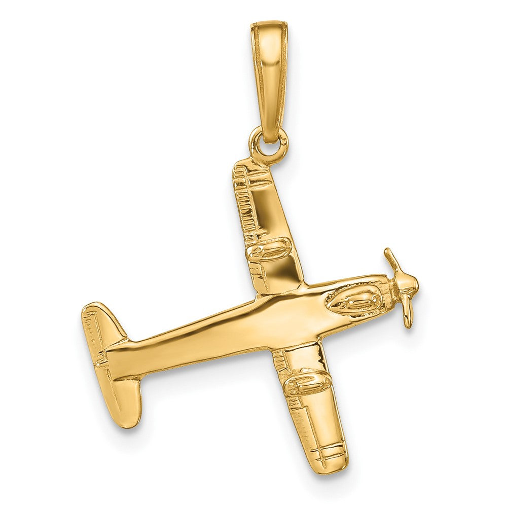 FJC Finejewelers 10 kt Yellow Gold 3-D Low-Wing Airplane Charm 24 x 19 mm