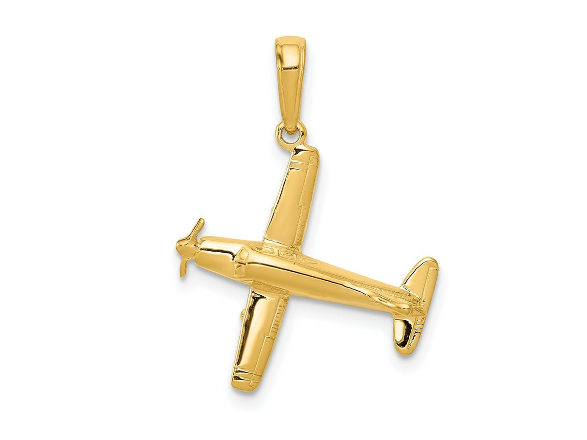 FJC Finejewelers 10 kt Yellow Gold 3-D Low-Wing Airplane Charm 24 x 19 mm