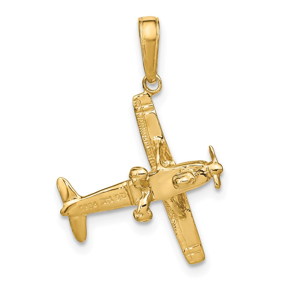 FJC Finejewelers 10 kt Yellow Gold 3-D High-Wing Airplane Charm 29 x 19 mm