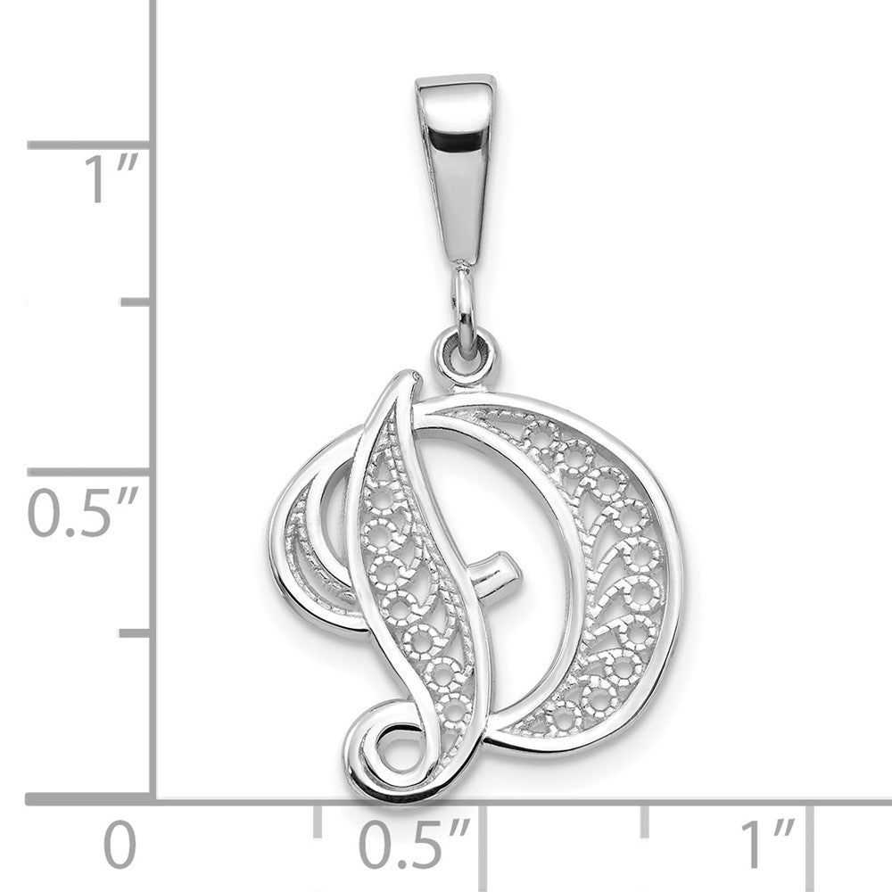 FJC Finejewelers 10 kt White Gold Filigree Initial D Charm 30 x 16 mm