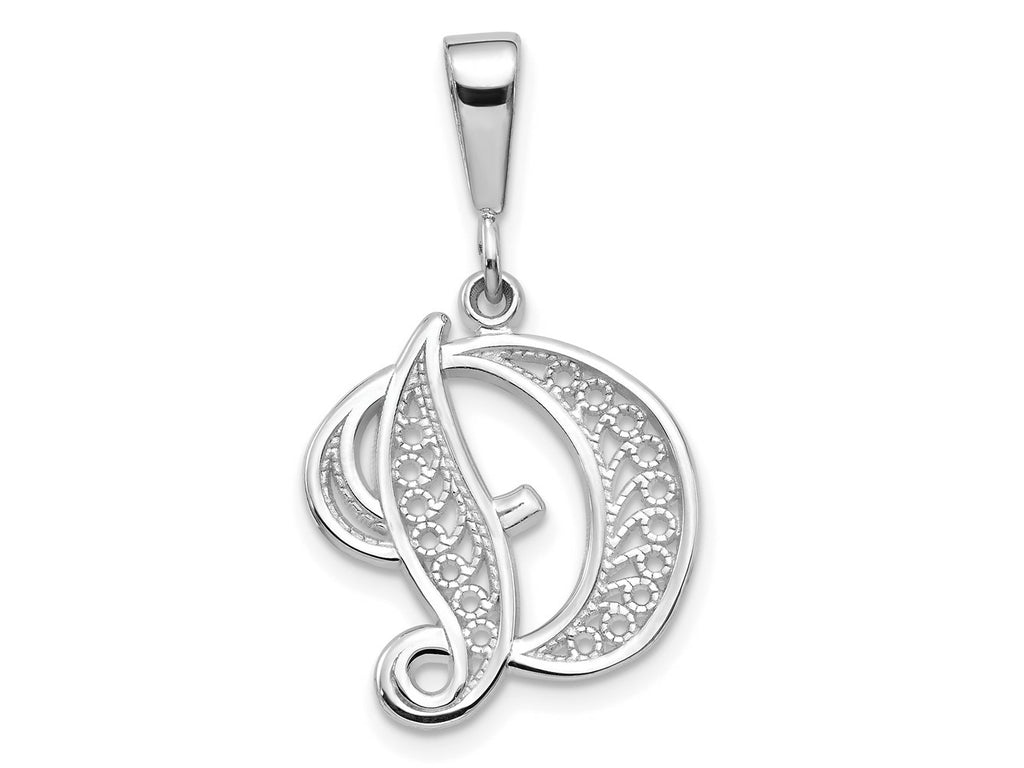 FJC Finejewelers 10 kt White Gold Filigree Initial D Charm 30 x 16 mm