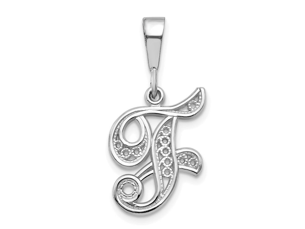 FJC Finejewelers 10 kt White Gold Filigree Initial F Charm 30 x 17 mm