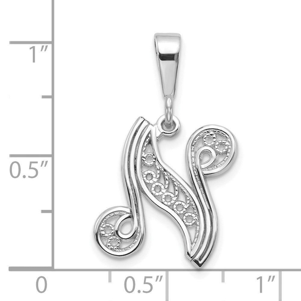 FJC Finejewelers 10 kt White Gold Filigree Initial N Charm 30 x 17 mm