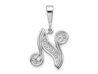 FJC Finejewelers 10 kt White Gold Filigree Initial N Charm 30 x 17 mm