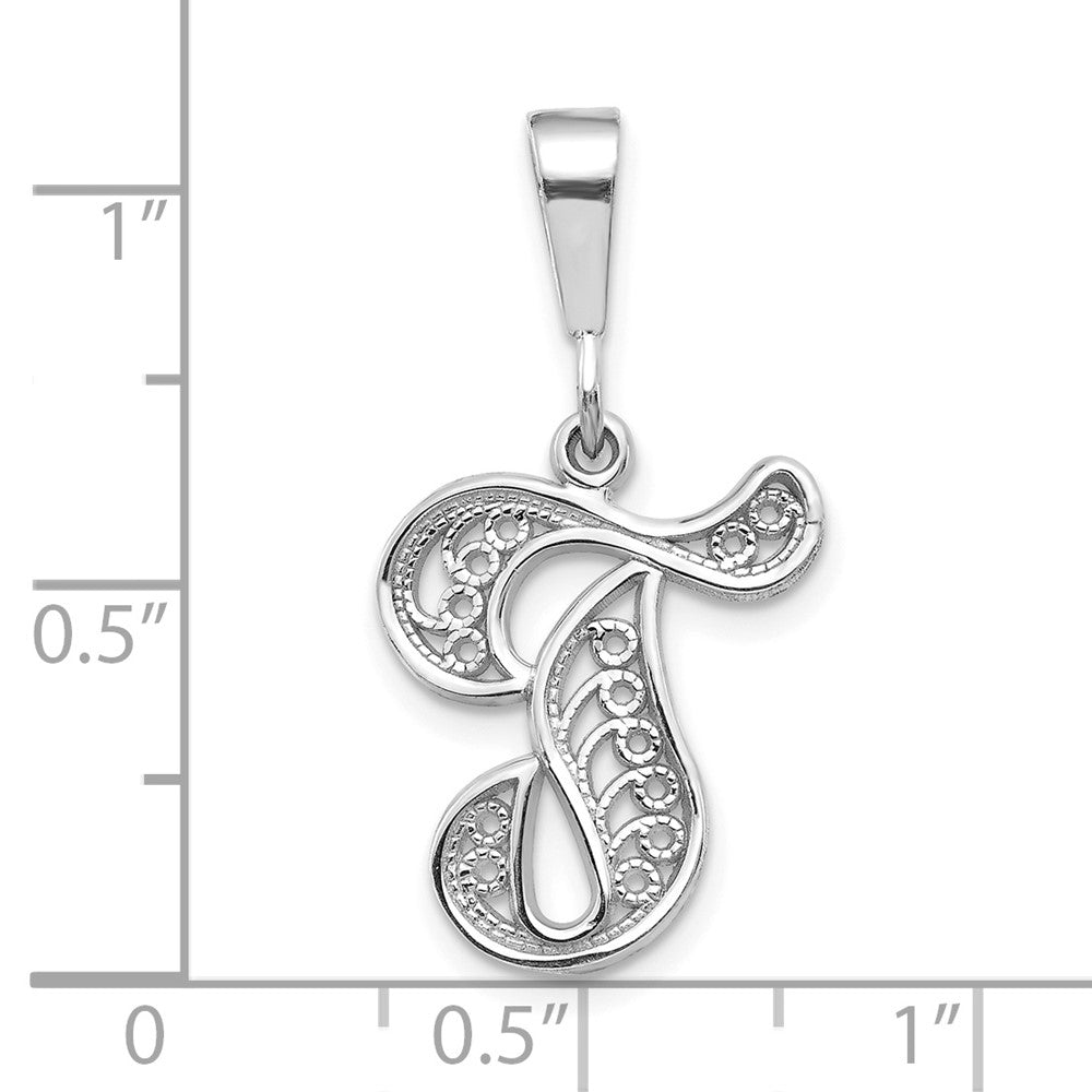 FJC Finejewelers 10 kt White Gold Filigree Initial T Charm 30 x 17 mm