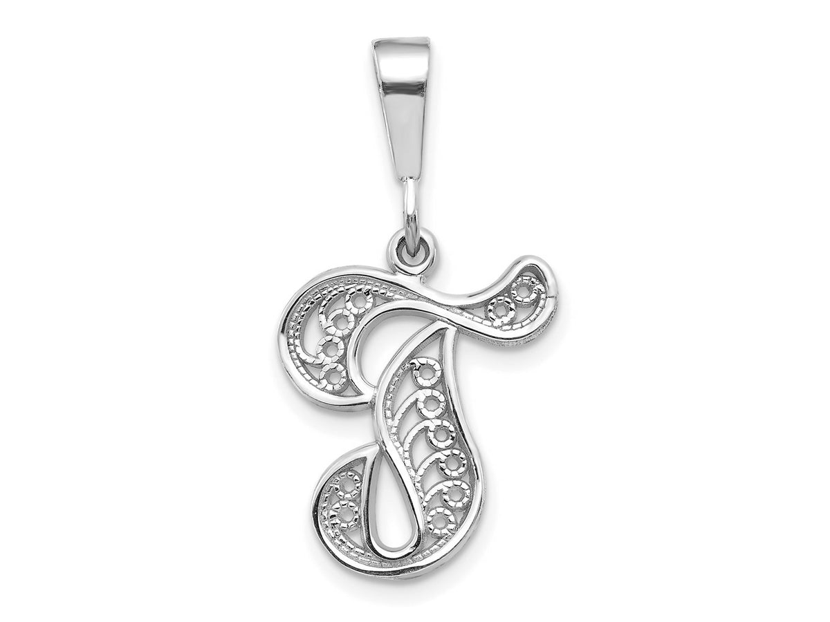 FJC Finejewelers 10 kt White Gold Filigree Initial T Charm 30 x 17 mm