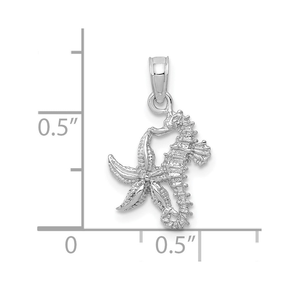 FJC Finejewelers 10 kt White Gold Themed Solid Seahorse and Starfish Charm 13.5 mm x 11.5 mm