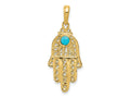 FJC Finejewelers 10 kt Yellow Gold Turquoise Filigree Chamseh Charm 35 x 15 mm