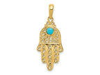 FJC Finejewelers 10 kt Yellow Gold Turquoise Filigree Chamseh Charm 35 x 15 mm