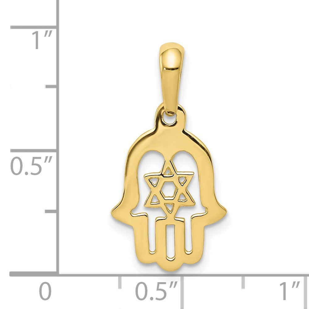 FJC Finejewelers 10 kt Yellow Gold Star of David Chamseh Charm 25 x 11 mm