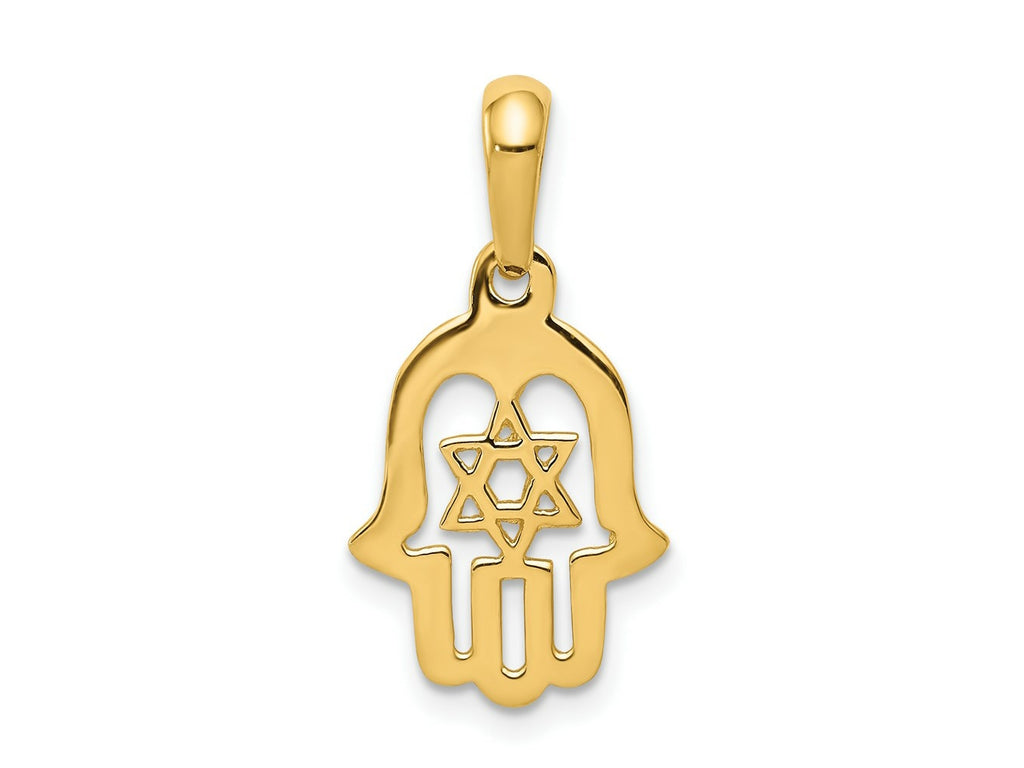 FJC Finejewelers 10 kt Yellow Gold Star of David Chamseh Charm 25 x 11 mm