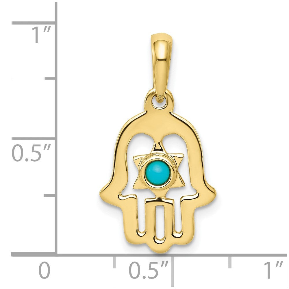 FJC Finejewelers 10 kt Yellow Gold Turquoise Chamseh Charm 25 x 13 mm