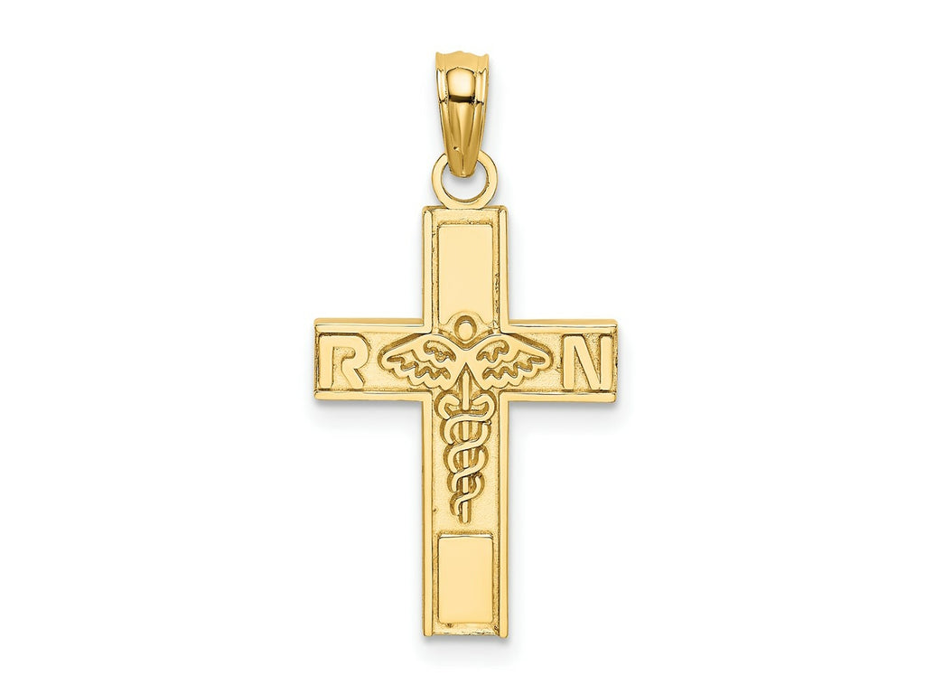 FJC Finejewelers 10 kt Yellow Gold RN Caduceus Cross Charm 18 x 12 mm