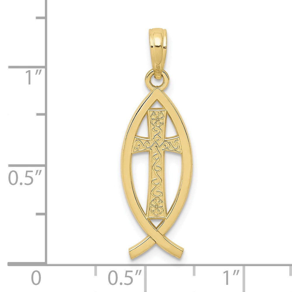 FJC Finejewelers 10 kt Yellow Gold Ichthus Fish Charm 29 x 9 mm