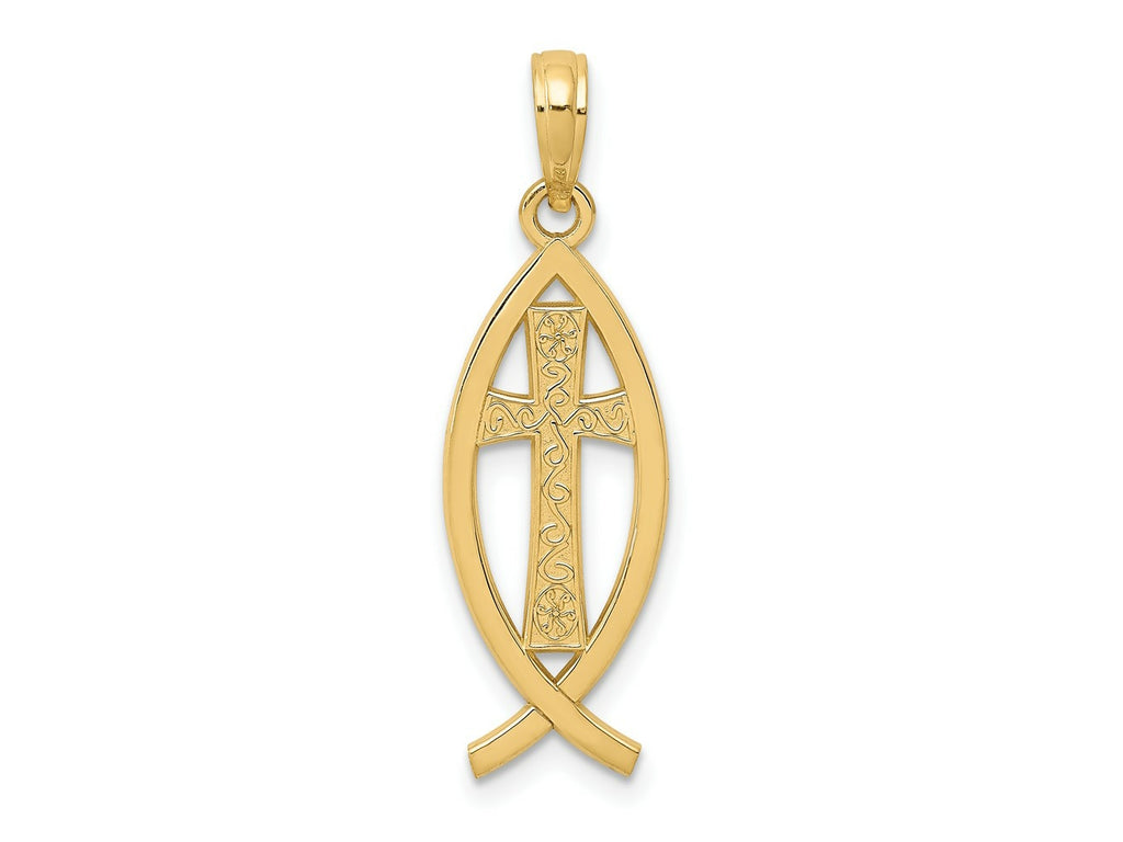 FJC Finejewelers 10 kt Yellow Gold Ichthus Fish Charm 29 x 9 mm