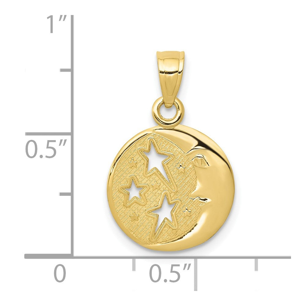 FJC Finejewelers 10 kt Yellow Gold Polished Flat-Backed Moon with Three Stars Charm 17 x 10 mm