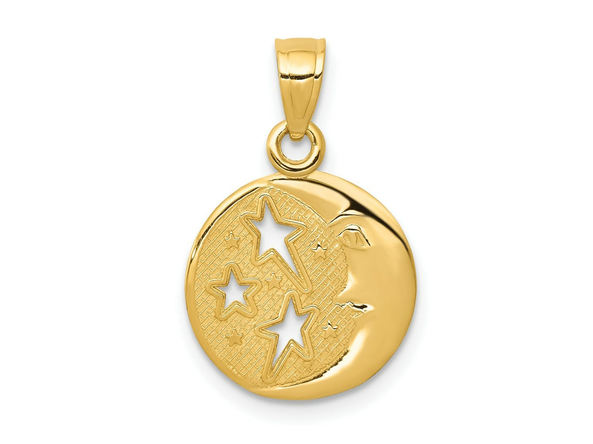 FJC Finejewelers 10 kt Yellow Gold Polished Flat-Backed Moon with Three Stars Charm 17 x 10 mm