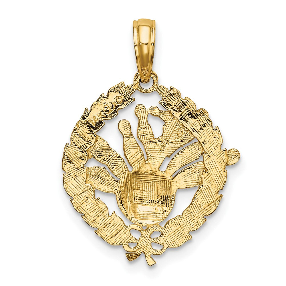 FJC Finejewelers 10 kt Yellow Gold Bowling Story in Leaf Circle Charm 18 x 18 mm