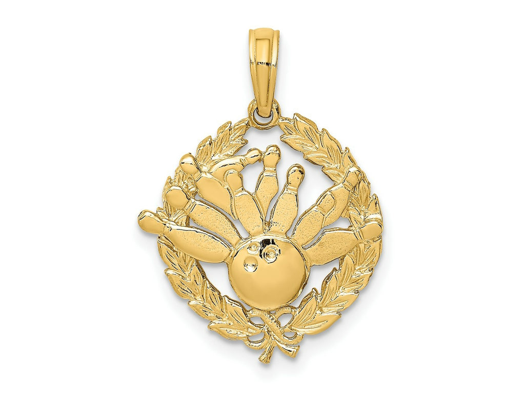 FJC Finejewelers 10 kt Yellow Gold Bowling Story in Leaf Circle Charm 18 x 18 mm