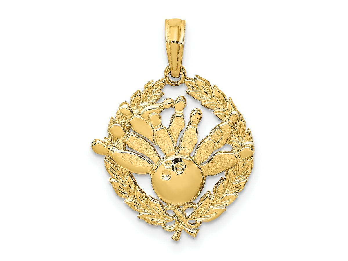 FJC Finejewelers 10 kt Yellow Gold Bowling Story in Leaf Circle Charm 18 x 18 mm