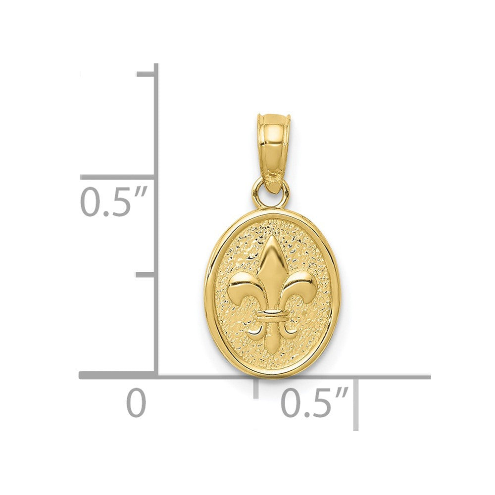 FJC Finejewelers 10 kt Yellow Gold Polished Small Fleur De Lis in Oval Charm 13 x 9 mm