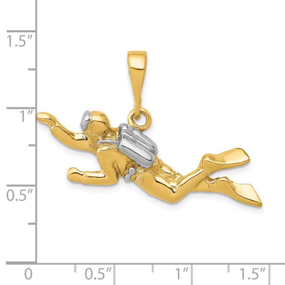 FJC Finejewelers 10 kt Yellow Gold and Rhodium Polished Open-Backed Scuba Diver Pedant 24 x 38 mm