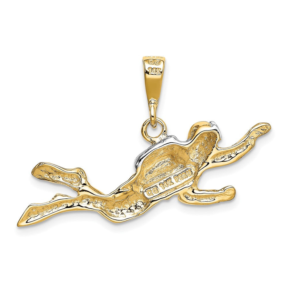 FJC Finejewelers 10 kt Yellow Gold and Rhodium Polished Open-Backed Scuba Diver Pedant 24 x 38 mm