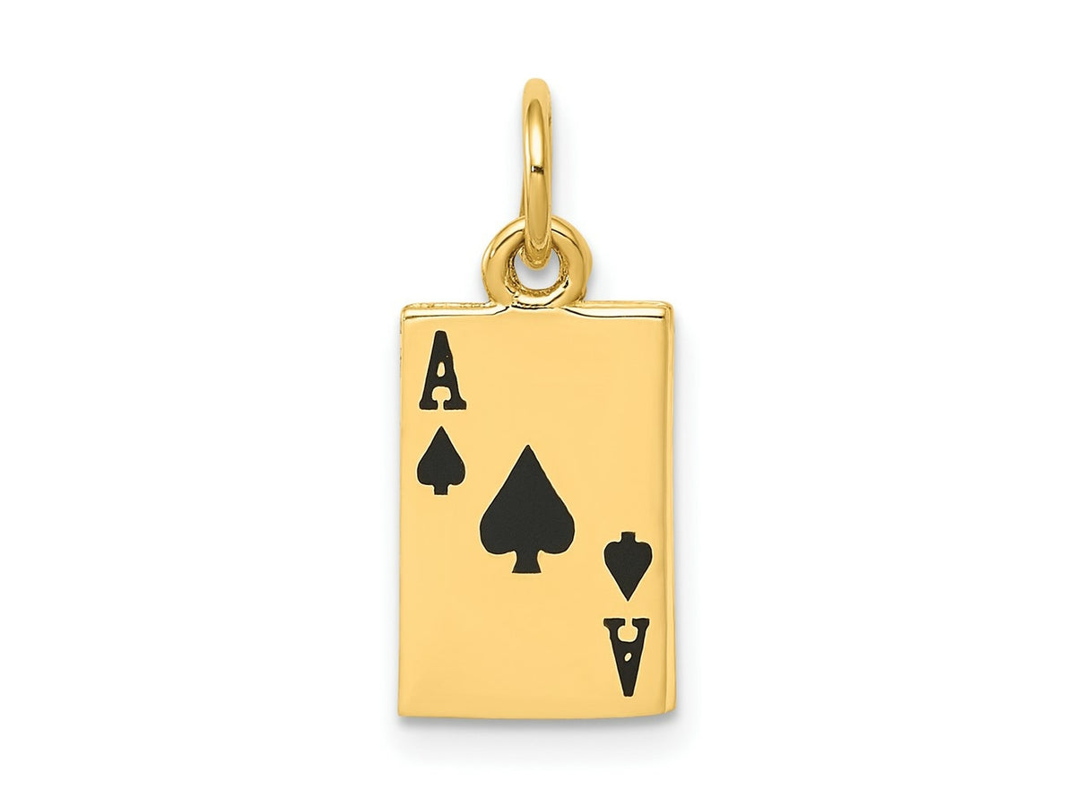 FJC Finejewelers 10 kt Yellow Gold Enameled Ace of Spades Card Charm 18 x 8 mm