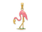 FJC Finejewelers 10 kt Yellow Gold Enameled 3-D Pink Flamingo Charm 31 x 17 mm