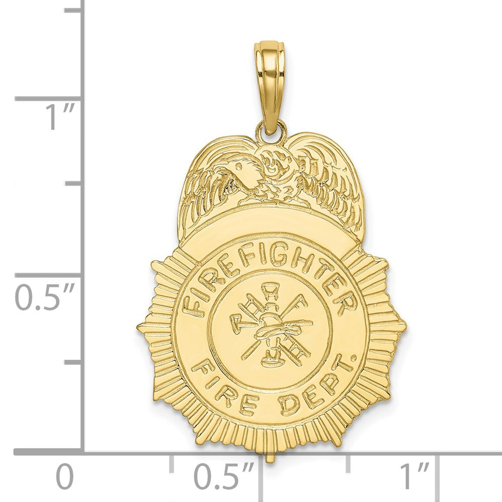 FJC Finejewelers 10 kt Yellow Gold FIREFIGHTER FIRE DEPT. Badge Charm 24 x 19 mm