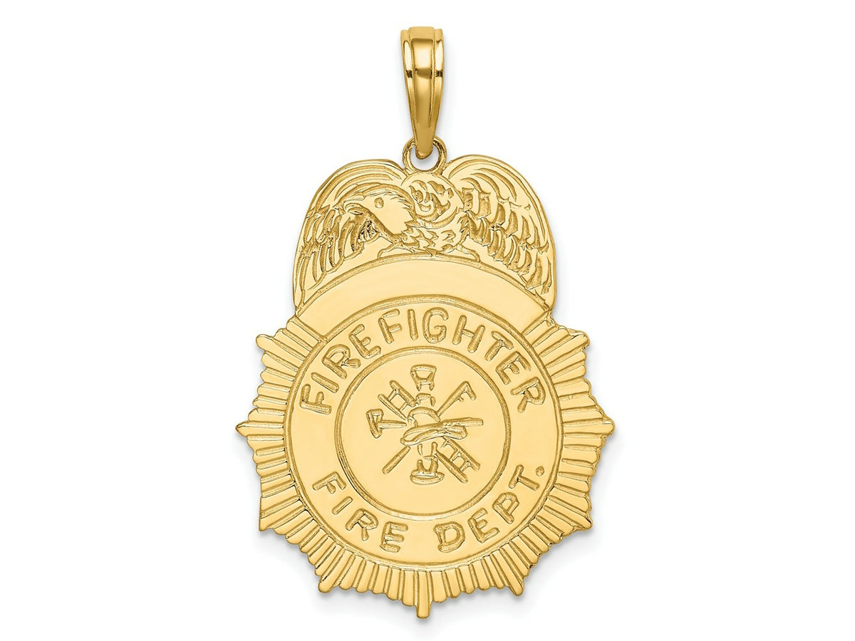 FJC Finejewelers 10 kt Yellow Gold FIREFIGHTER FIRE DEPT. Badge Charm 24 x 19 mm