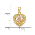FJC Finejewelers 10 kt Two Tone Gold Two-tone Polished Flower in Fancy Border Heart Charm 19 x 12 mm