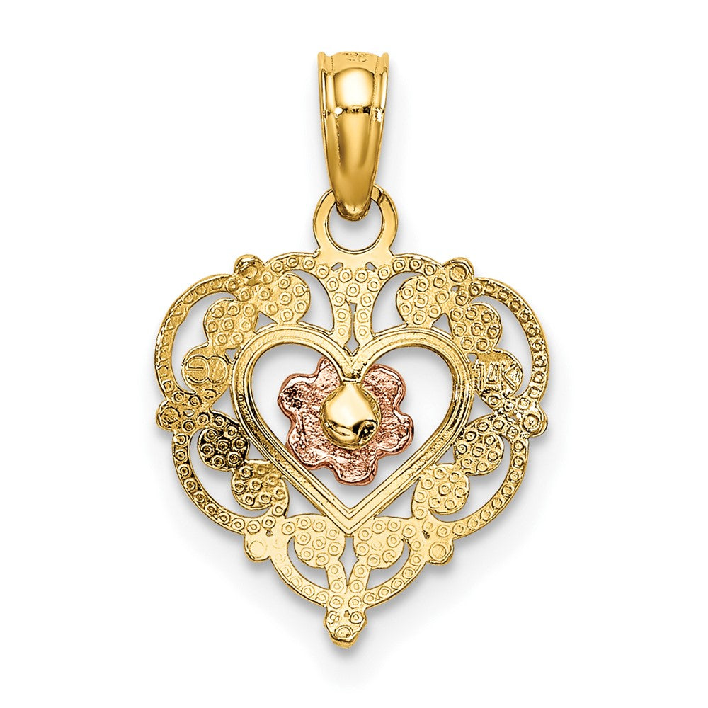 FJC Finejewelers 10 kt Two Tone Gold Two-tone Polished Flower in Fancy Border Heart Charm 19 x 12 mm