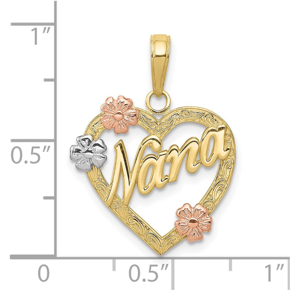 FJC Finejewelers 10 kt Tri Color Gold Tri-color Nana in Heart with Flowers Charm 21 x 17 mm