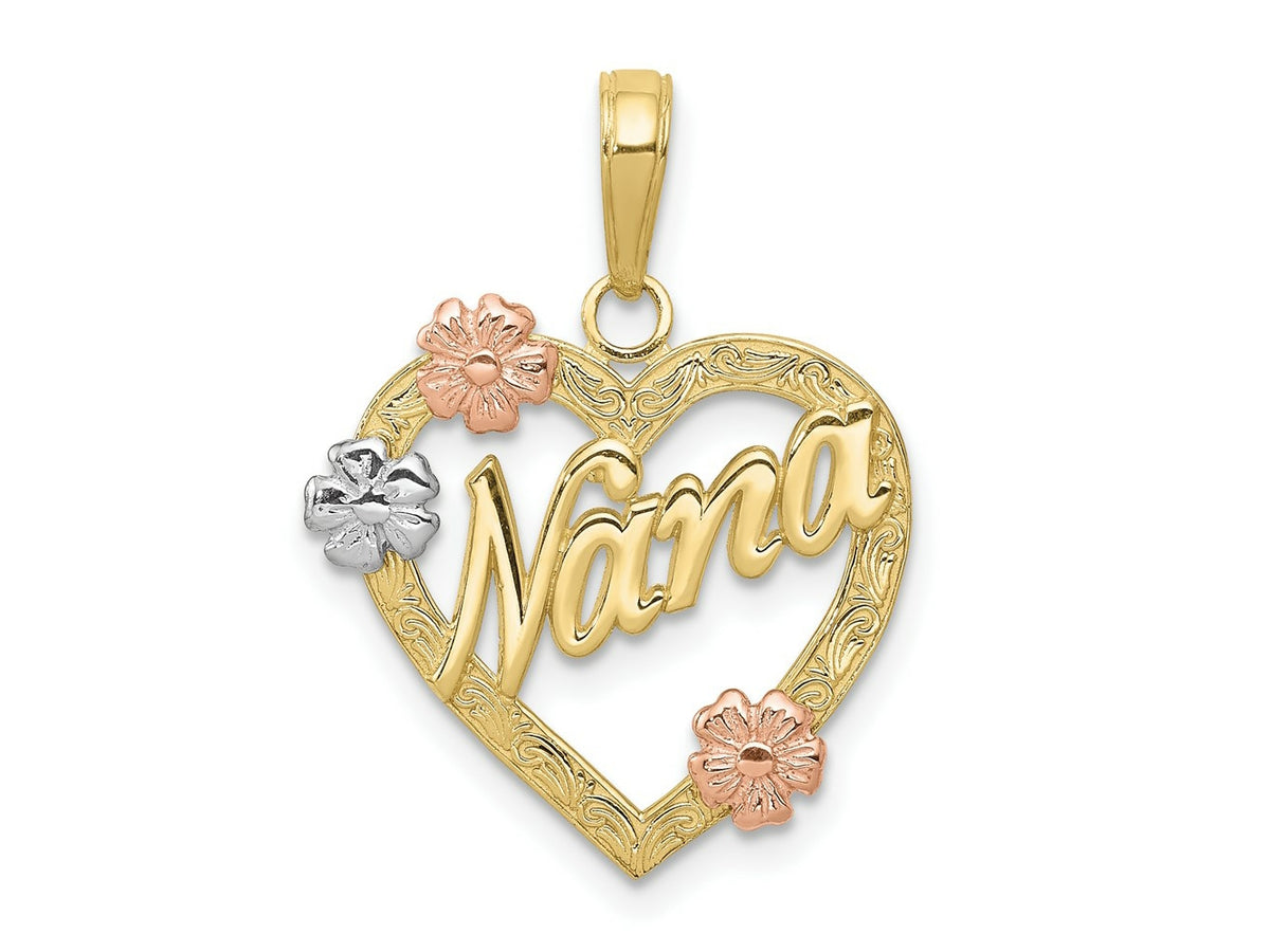 FJC Finejewelers 10 kt Tri Color Gold Tri-color Nana in Heart with Flowers Charm 21 x 17 mm