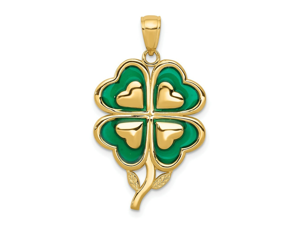 FJC Finejewelers 10 kt Yellow Gold 4-Leaf Clover Charm with Enameled Tips 30 x 20 mm