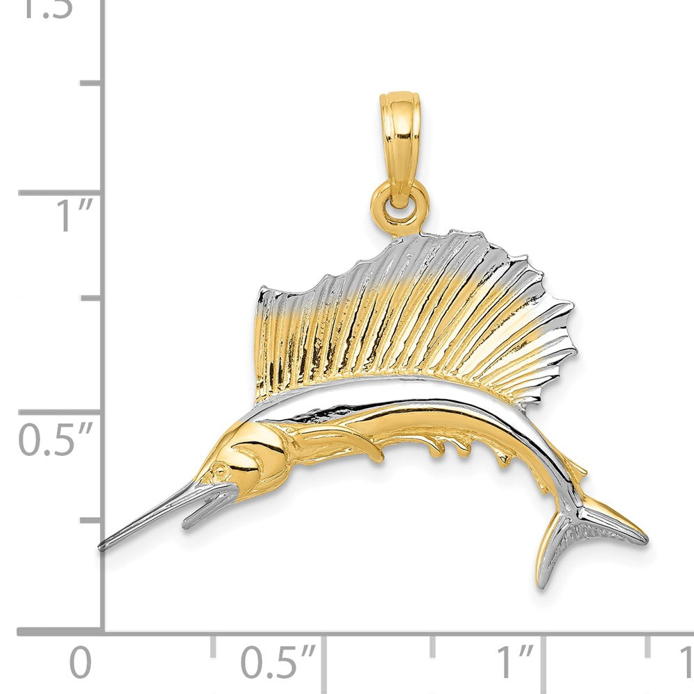 FJC Finejewelers 10 kt Yellow Gold and Rhodium Sailfish Charm 29 x 30 mm