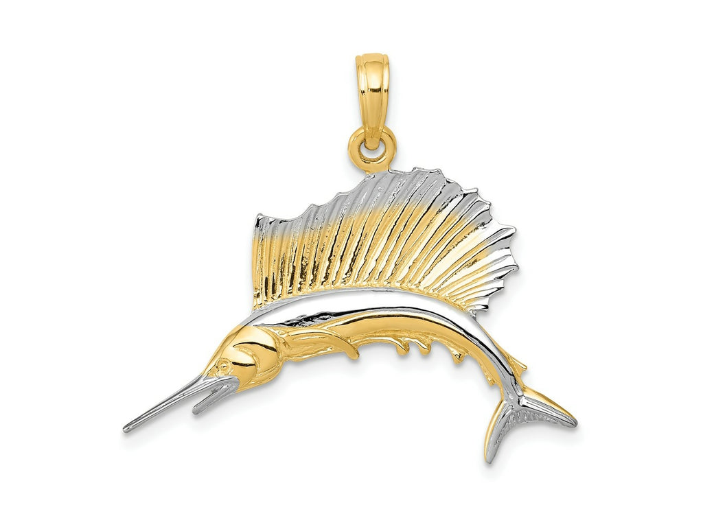 FJC Finejewelers 10 kt Yellow Gold and Rhodium Sailfish Charm 29 x 30 mm