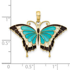 FJC Finejewelers 10 kt Yellow Gold Aqua Enameled Butterfly Charm 24 x 31 mm