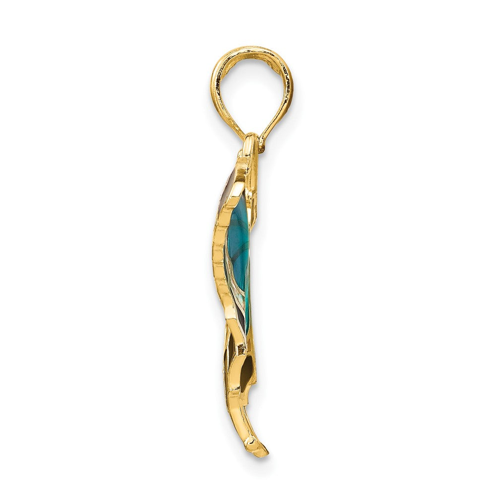 FJC Finejewelers 10 kt Yellow Gold Aqua Enameled Butterfly Charm 24 x 31 mm