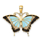 FJC Finejewelers 10 kt Yellow Gold Aqua Enameled Butterfly Charm 24 x 31 mm