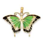 FJC Finejewelers 10 kt Yellow Gold Green Enameled Butterfly Charm 24 x 31 mm
