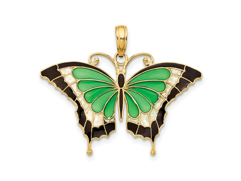 FJC Finejewelers 10 kt Yellow Gold Green Enameled Butterfly Charm 24 x 31 mm