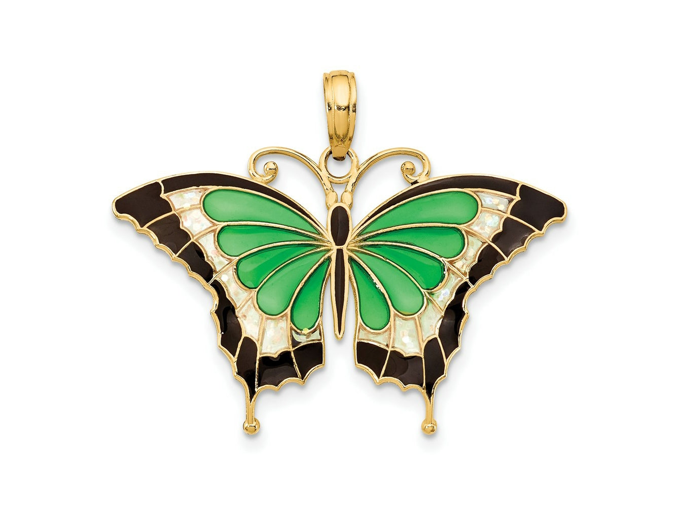 FJC Finejewelers 10 kt Yellow Gold Green Enameled Butterfly Charm 24 x 31 mm