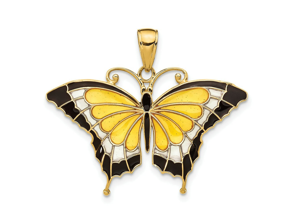 FJC Finejewelers 10 kt Yellow Gold Yellow Enameled Butterfly Charm 24 x 31 mm