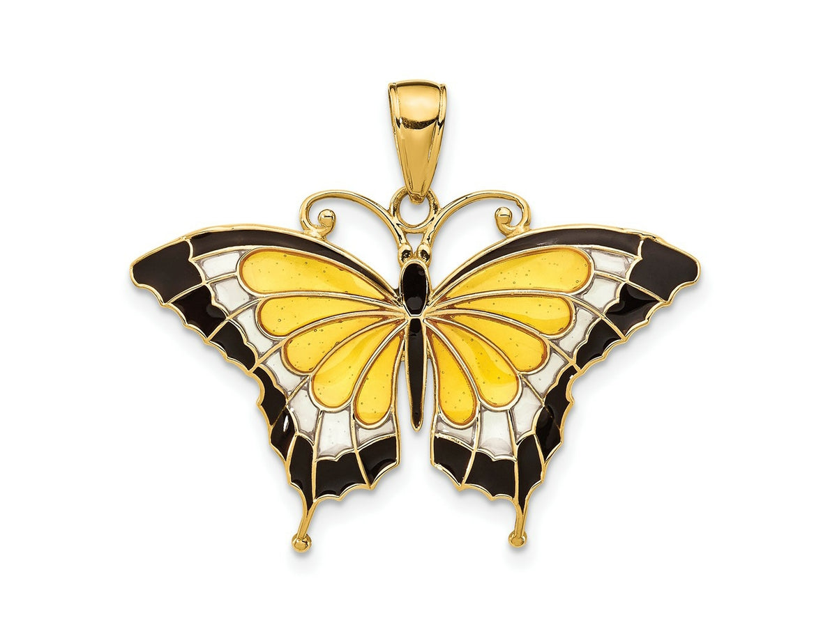 FJC Finejewelers 10 kt Yellow Gold Yellow Enameled Butterfly Charm 24 x 31 mm
