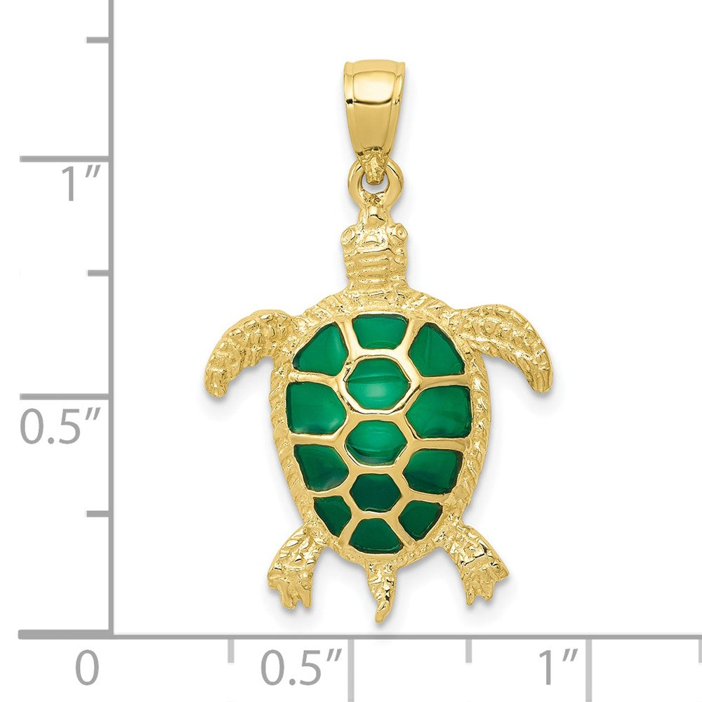 FJC Finejewelers 10 kt Yellow Gold Green Enameled Sea Turtle Charm 29 x 18 mm
